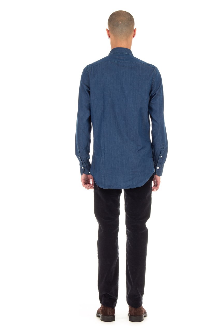 Finamore 1925 Napoli Twill Denim Tailored Shirt Milano Line Groen