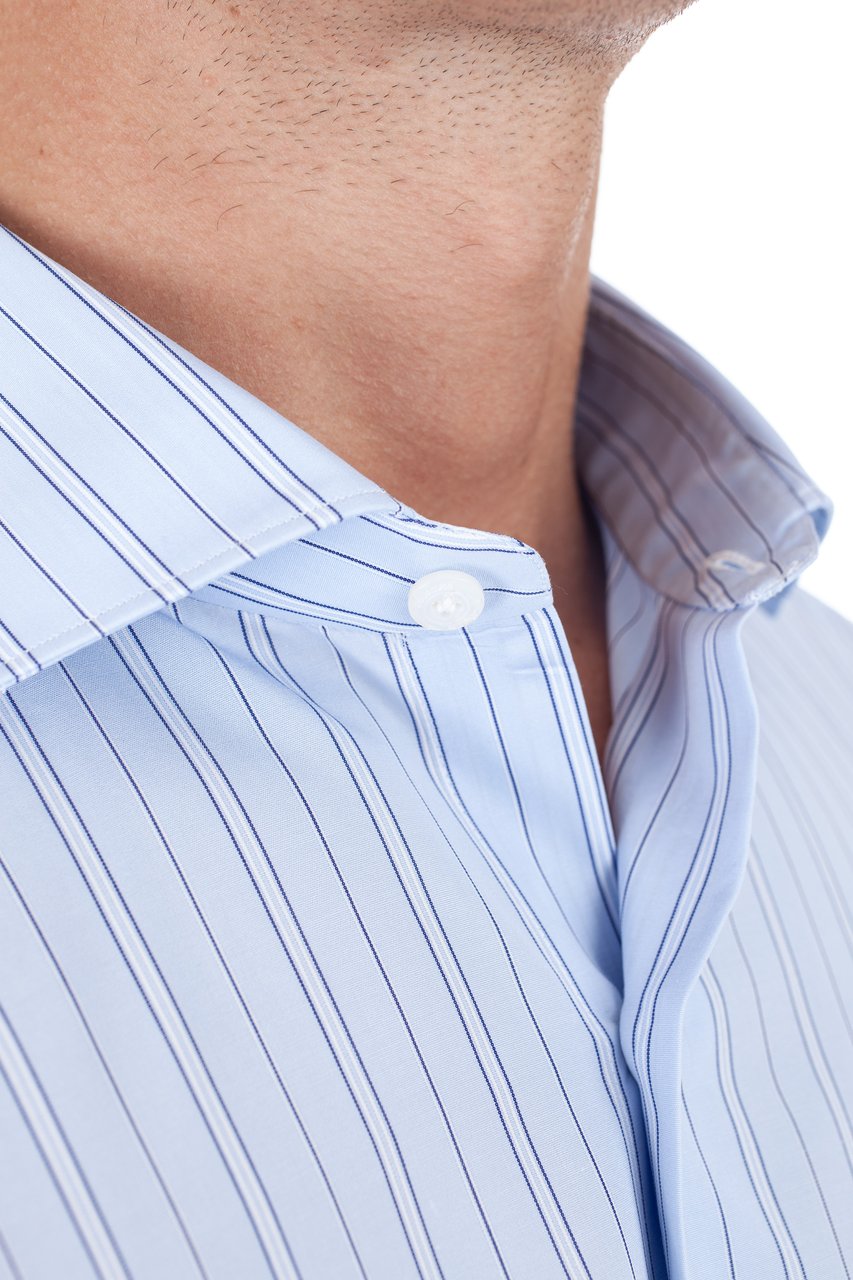 Finamore 1925 Napoli Striped Poplin Tailored Shirt Milano Line Blauw
