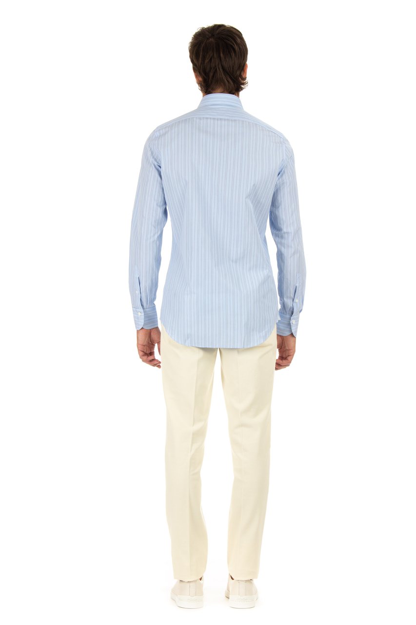 Finamore 1925 Napoli Striped Poplin Tailored Shirt Milano Line Blauw