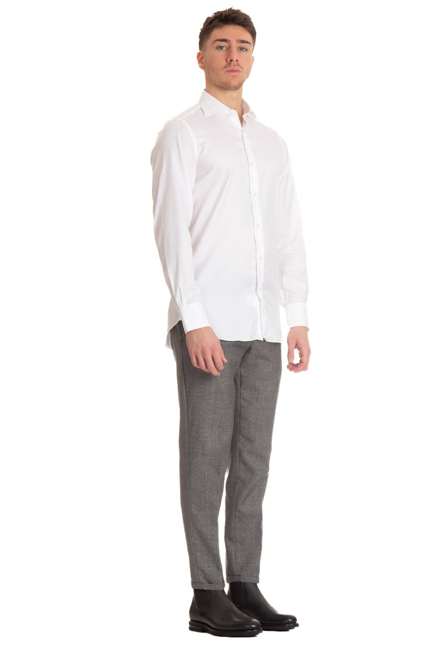 Finamore 1925 Napoli Traveller Cotton Tailored Shirt Wit