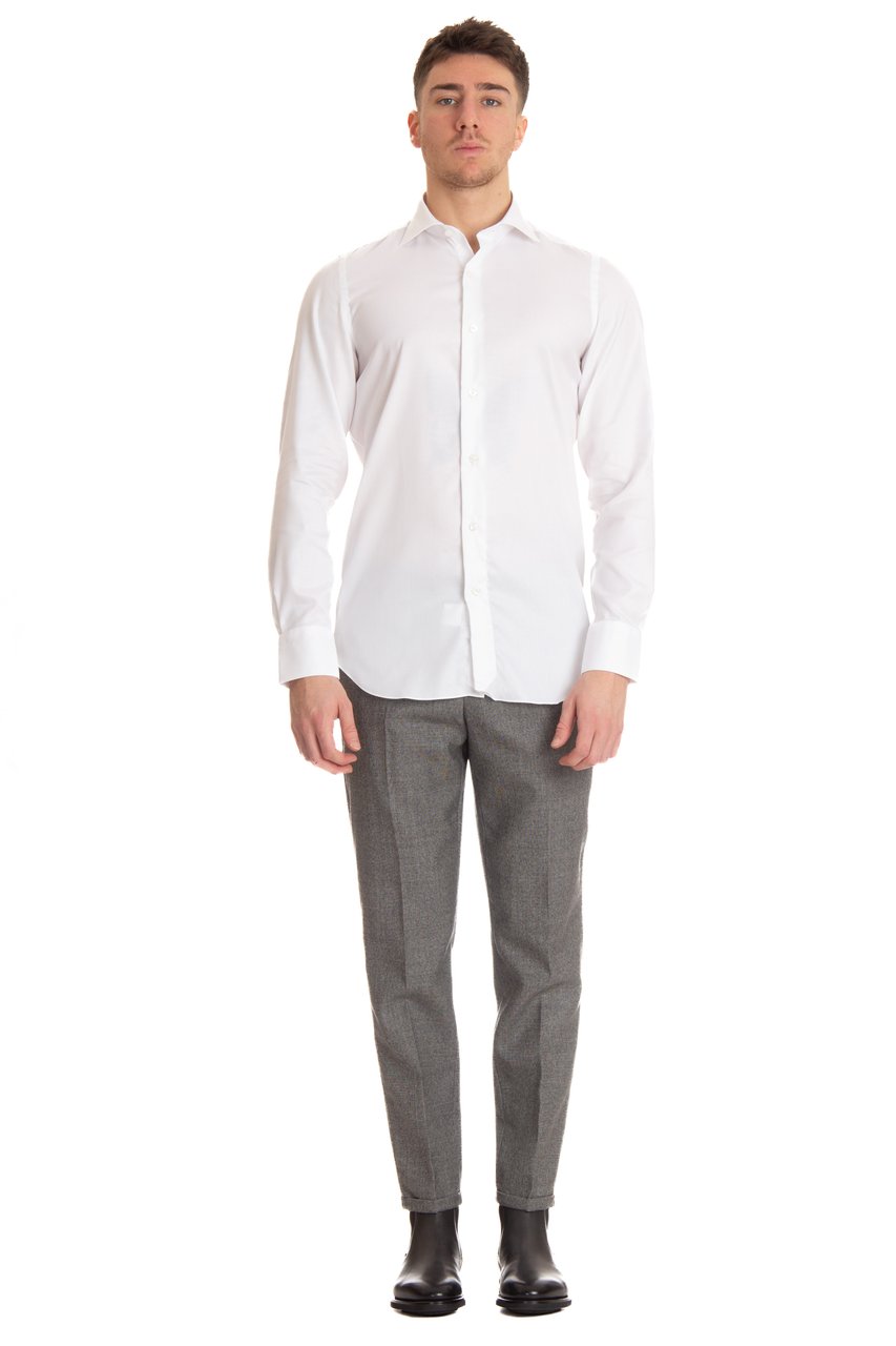 Finamore 1925 Napoli Traveller Cotton Tailored Shirt Wit