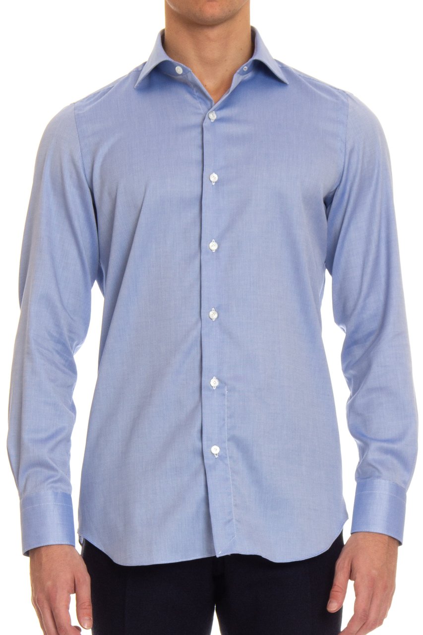 Finamore 1925 Napoli Traveller Cotton Tailored Shirt Blauw