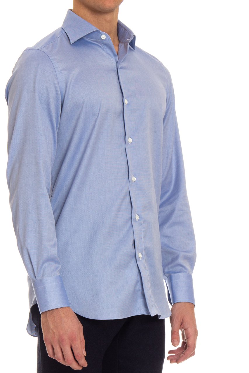 Finamore 1925 Napoli Traveller Cotton Tailored Shirt Blauw