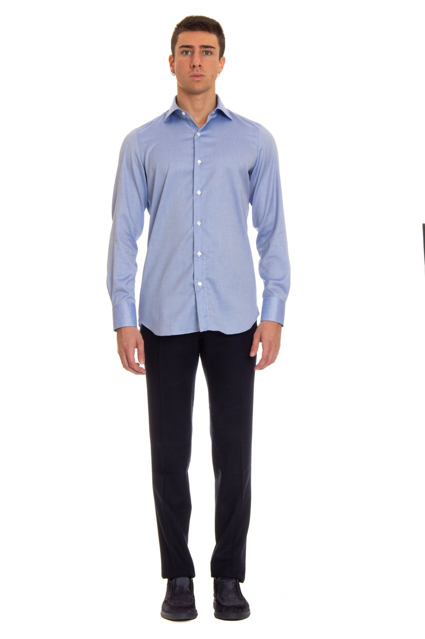 Finamore 1925 Napoli Traveller Cotton Tailored Shirt Blauw