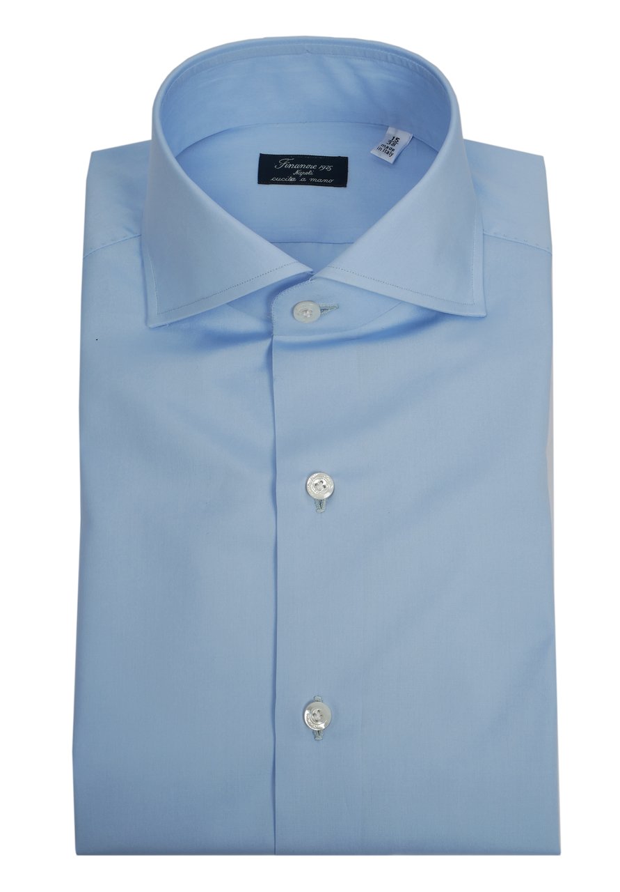 Finamore 1925 Napoli Doppio Ritorto Poplin Tailored Shirt Napoli Line Blauw