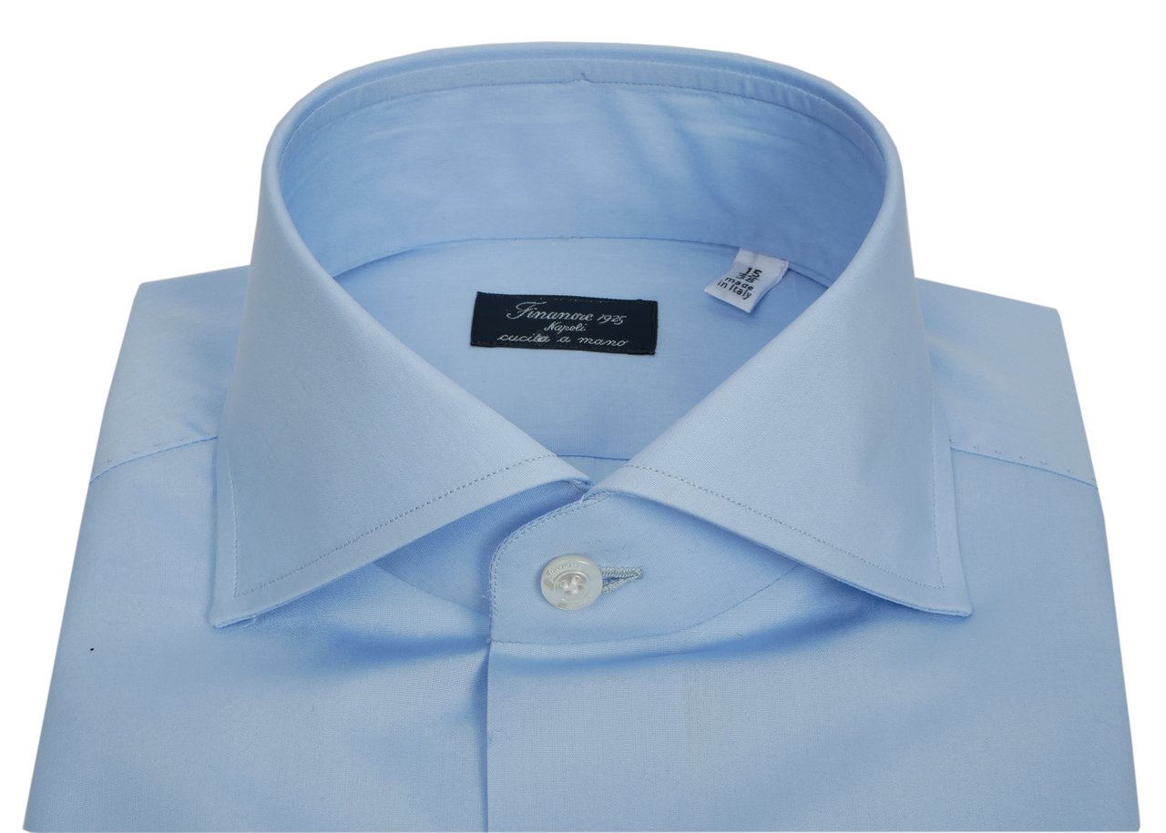 Finamore 1925 Napoli Doppio Ritorto Poplin Tailored Shirt Napoli Line Blauw