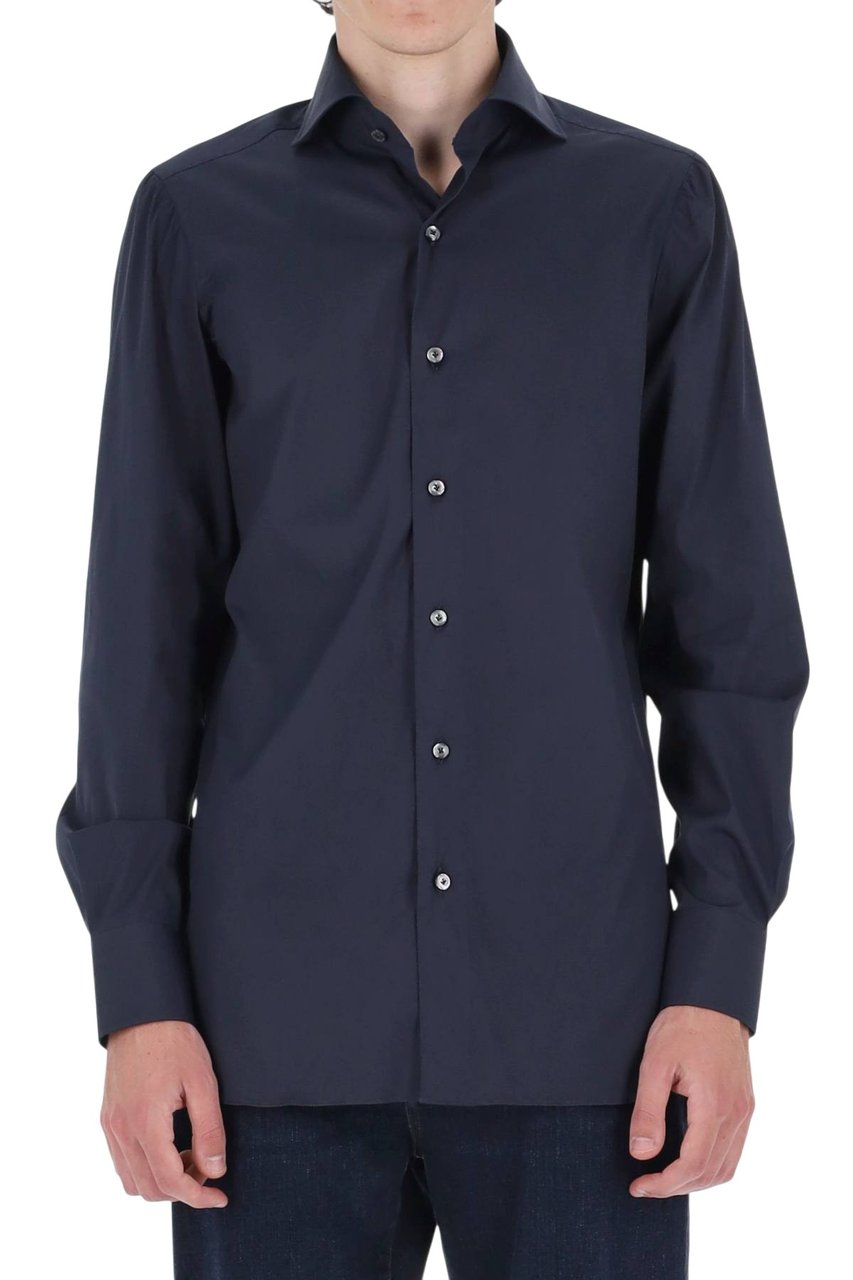 Finamore 1925 Napoli Napoli Poplin Stretch Cotton Shirt Blauw