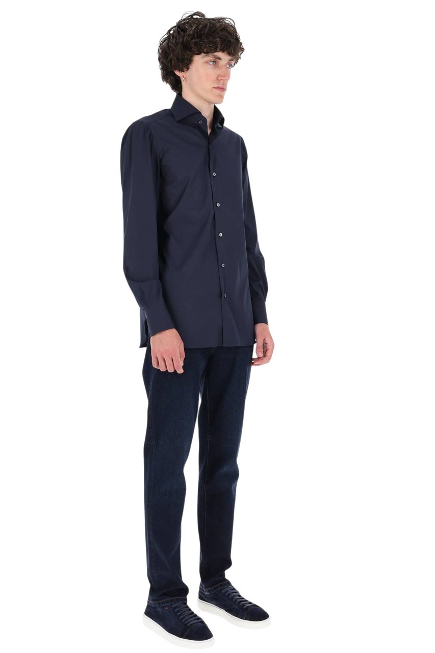 Finamore 1925 Napoli Napoli Poplin Stretch Cotton Shirt Blauw