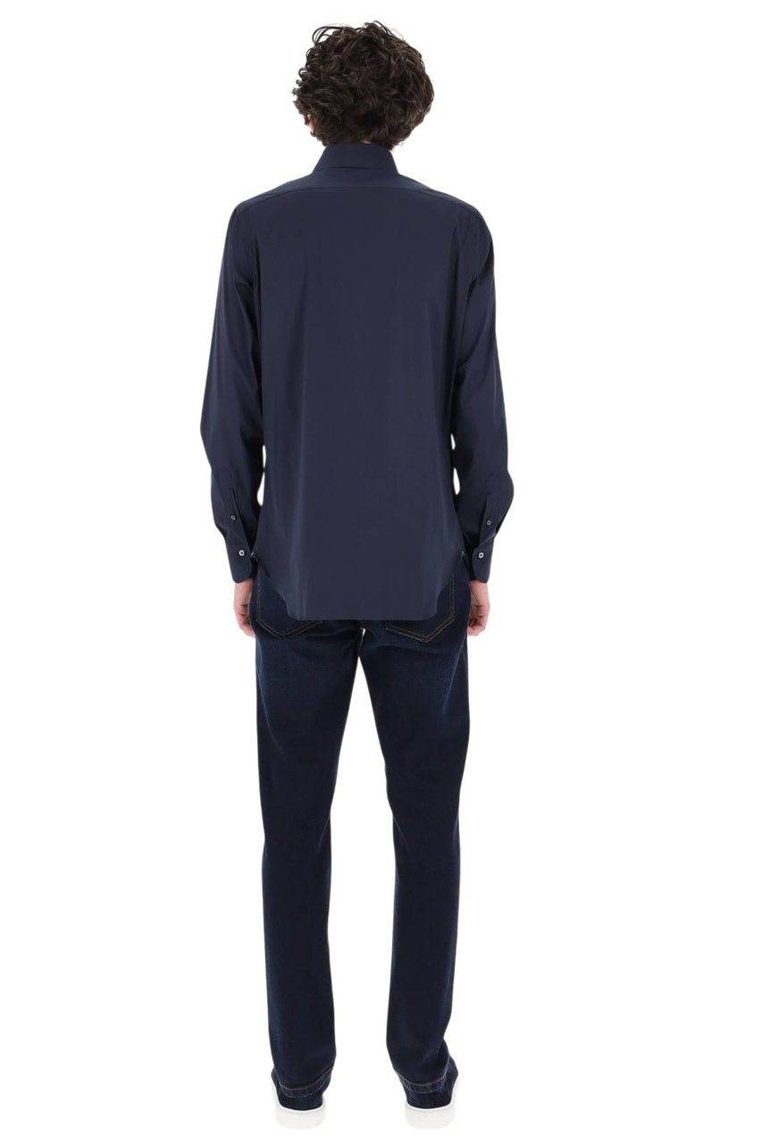 Finamore 1925 Napoli Napoli Poplin Stretch Cotton Shirt Blauw