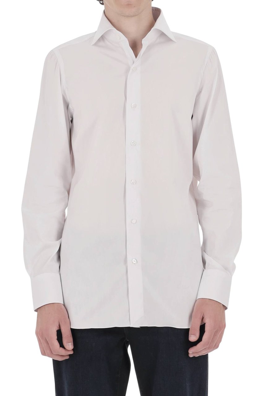 Finamore 1925 Napoli Napoli Poplin Stretch Cotton Shirt Wit