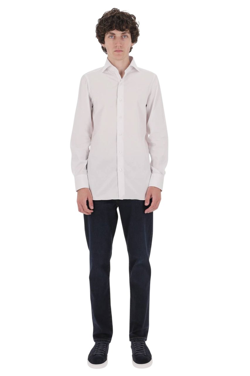 Finamore 1925 Napoli Napoli Poplin Stretch Cotton Shirt Wit