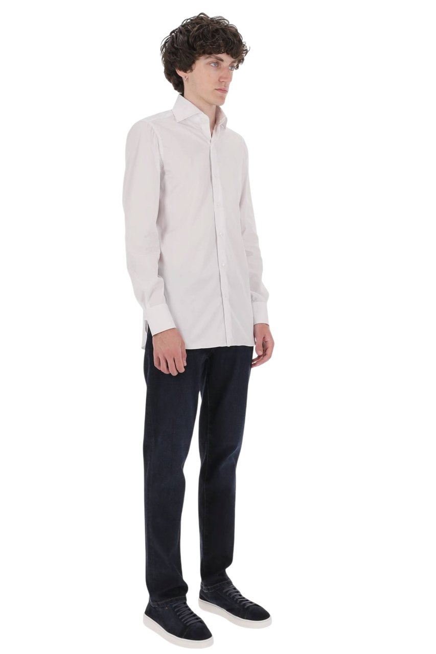 Finamore 1925 Napoli Napoli Poplin Stretch Cotton Shirt Wit