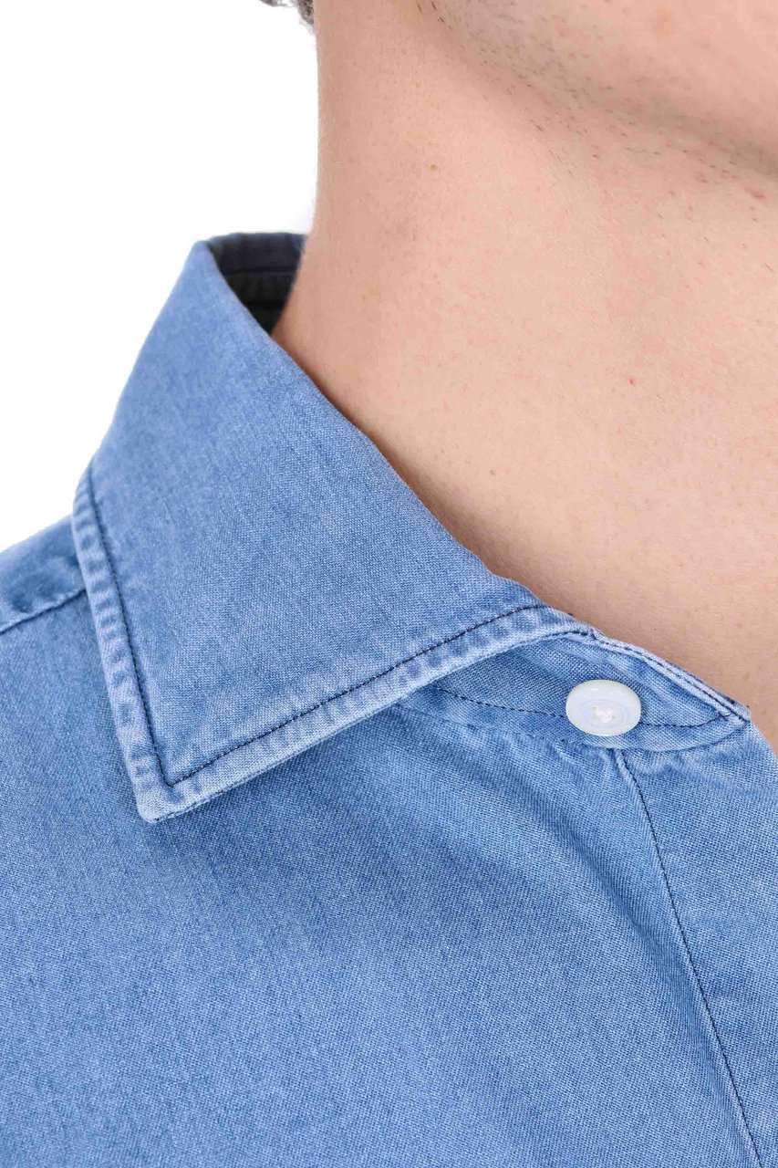 Finamore 1925 Napoli Napoli Line Washed Denim Tailored Shirt Blauw