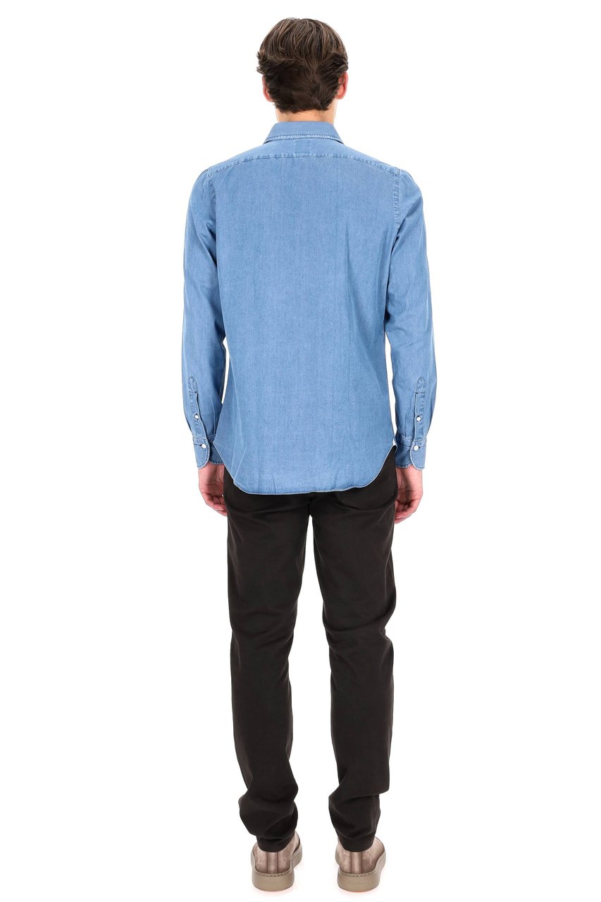 Finamore 1925 Napoli Napoli Line Washed Denim Tailored Shirt Blauw