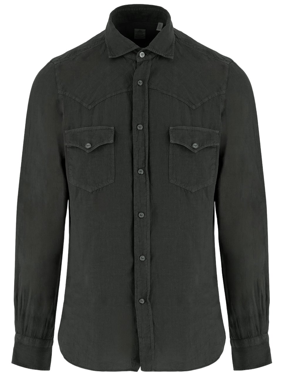 Finamore 1925 Napoli Textured Linen Shirt with Classic Collar Zwart