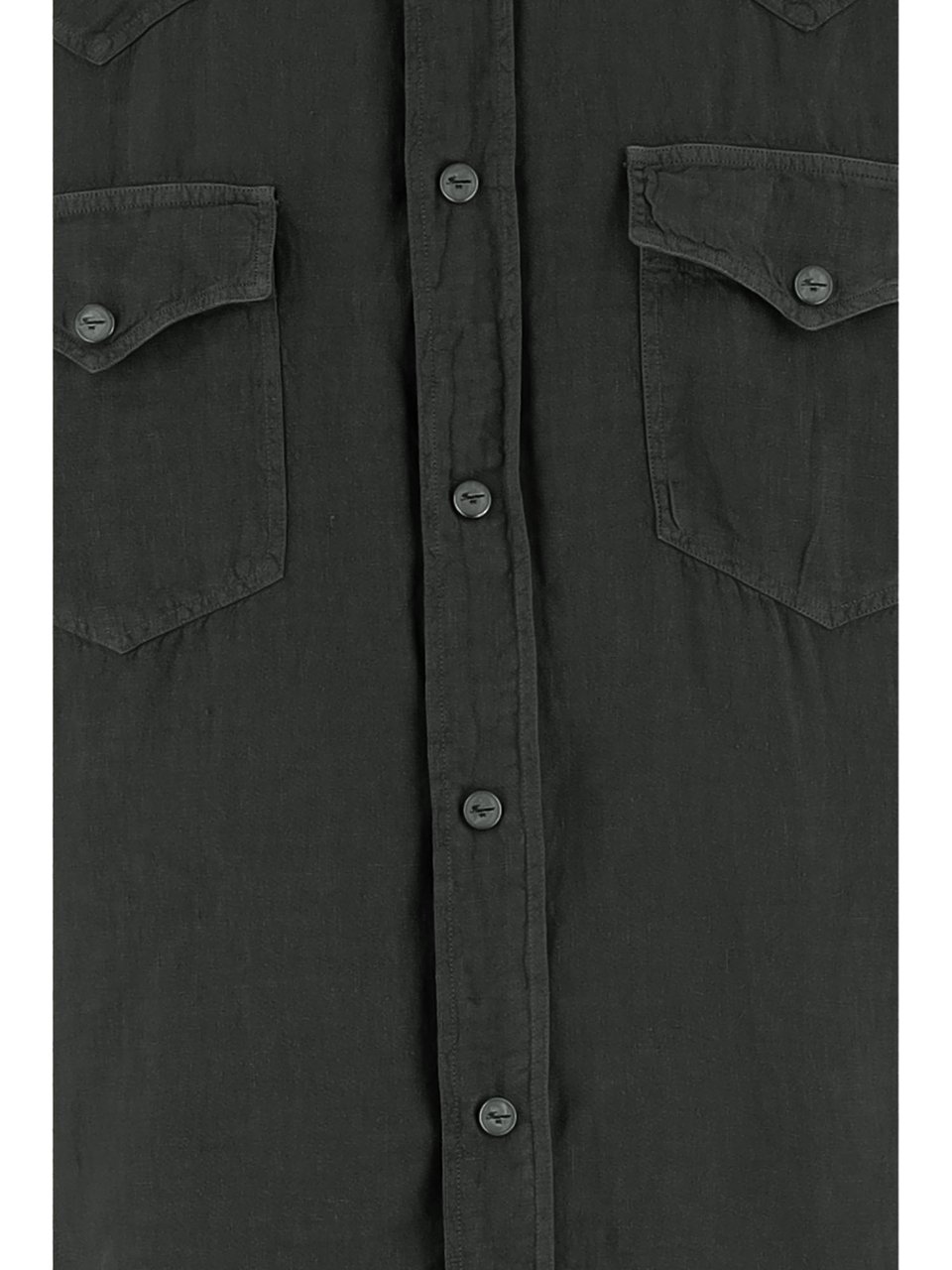 Finamore 1925 Napoli Textured Linen Shirt with Classic Collar Zwart