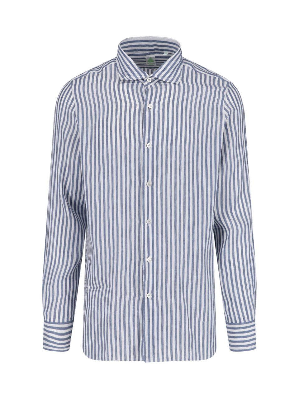 Finamore 1925 Napoli Blue Striped Classic Collar Linen Shirt Blauw