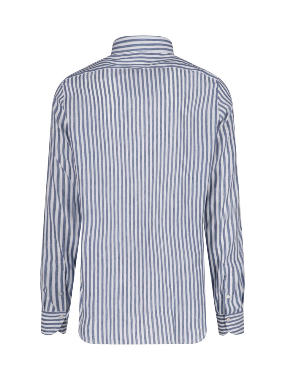 Finamore 1925 Napoli Blue Striped Classic Collar Linen Shirt Blauw