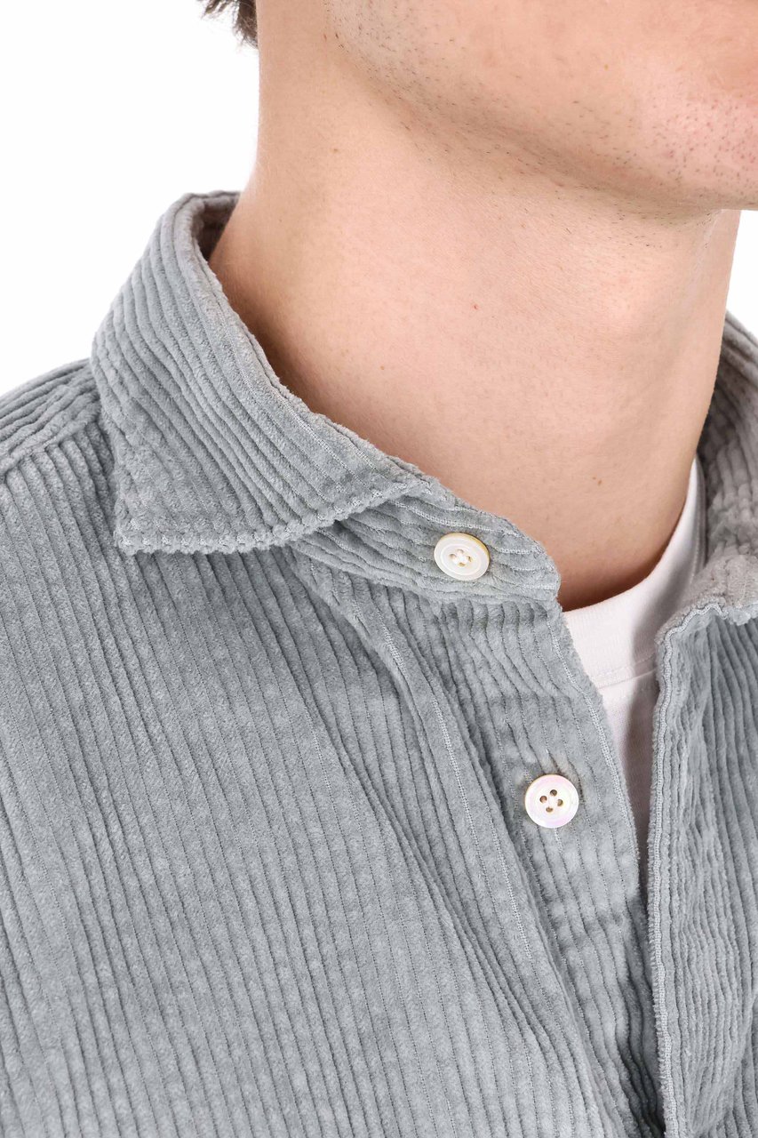 Finamore 1925 Napoli Corduroy Overshirt with Classic Collar and Buttoned Cuffs Grijs