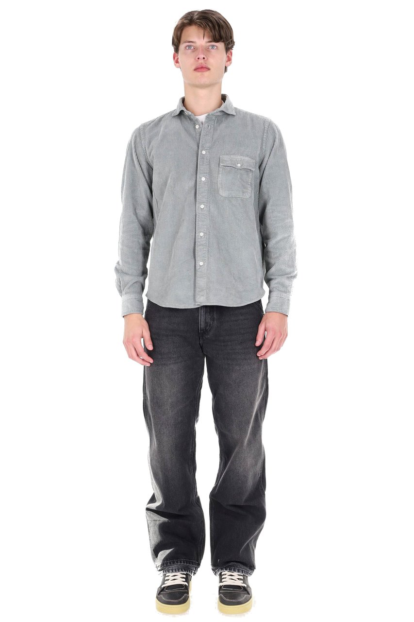 Finamore 1925 Napoli Corduroy Overshirt with Classic Collar and Buttoned Cuffs Grijs