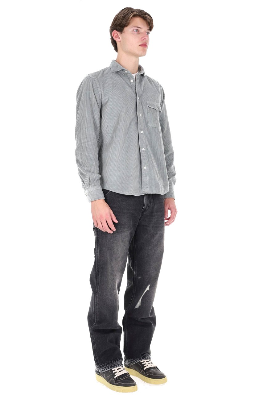 Finamore 1925 Napoli Corduroy Overshirt with Classic Collar and Buttoned Cuffs Grijs