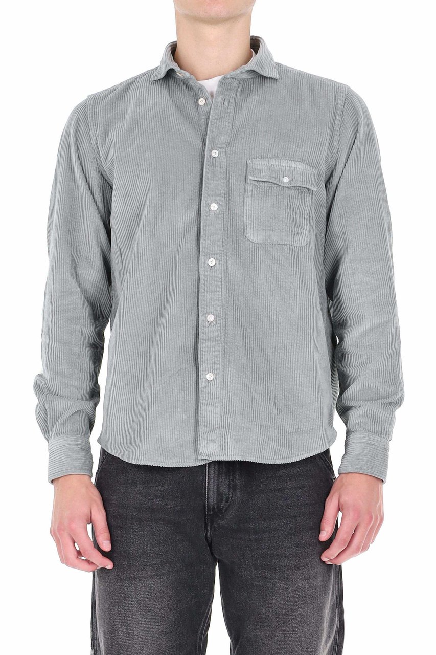 Finamore 1925 Napoli Corduroy Overshirt with Classic Collar and Buttoned Cuffs Grijs
