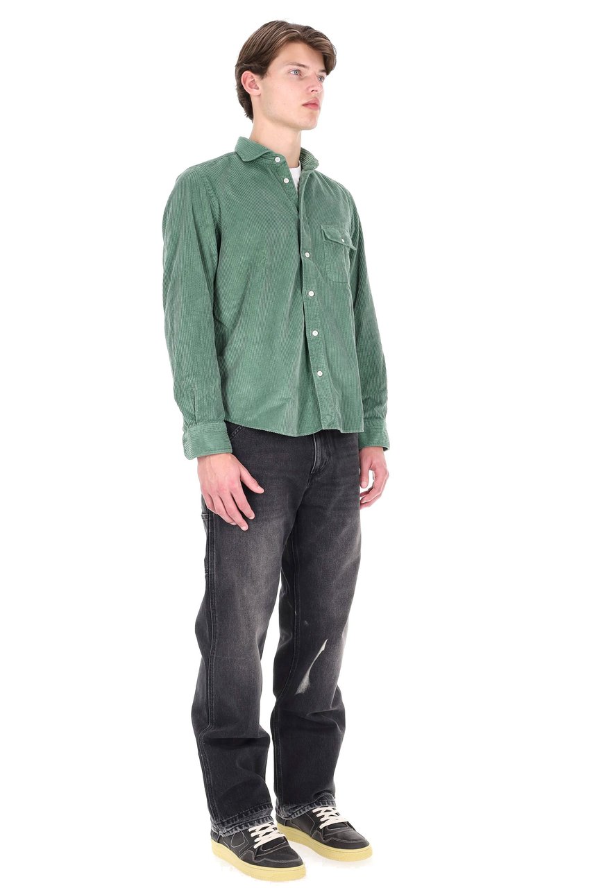 Finamore 1925 Napoli Corduroy Overshirt with Classic Collar and Flap Pocket Blauw