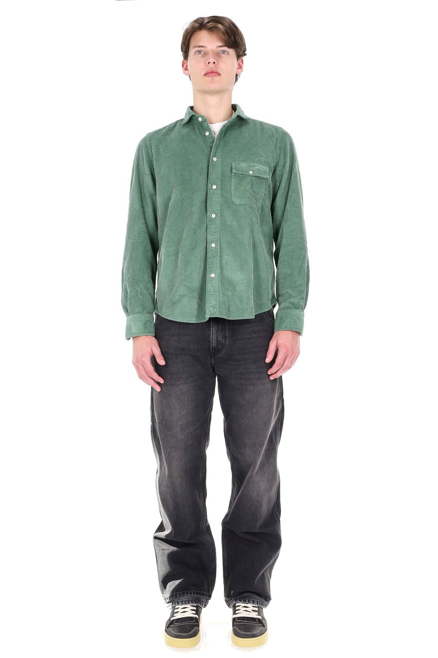 Finamore 1925 Napoli Corduroy Overshirt with Classic Collar and Flap Pocket Blauw