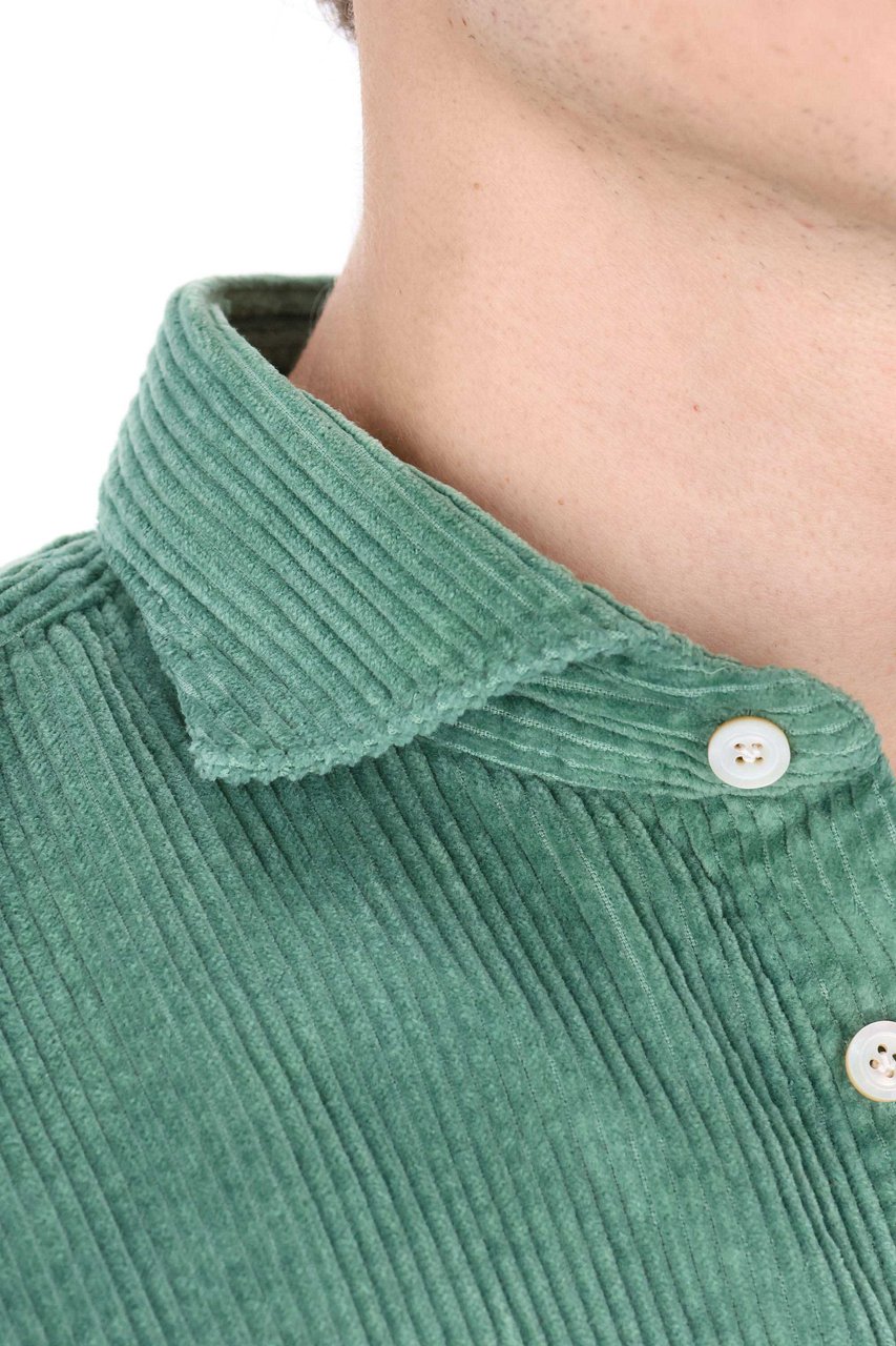 Finamore 1925 Napoli Corduroy Overshirt with Classic Collar and Flap Pocket Blauw