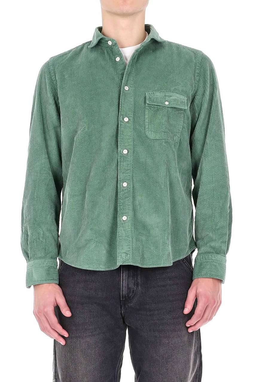 Finamore 1925 Napoli Corduroy Overshirt with Classic Collar and Flap Pocket Blauw