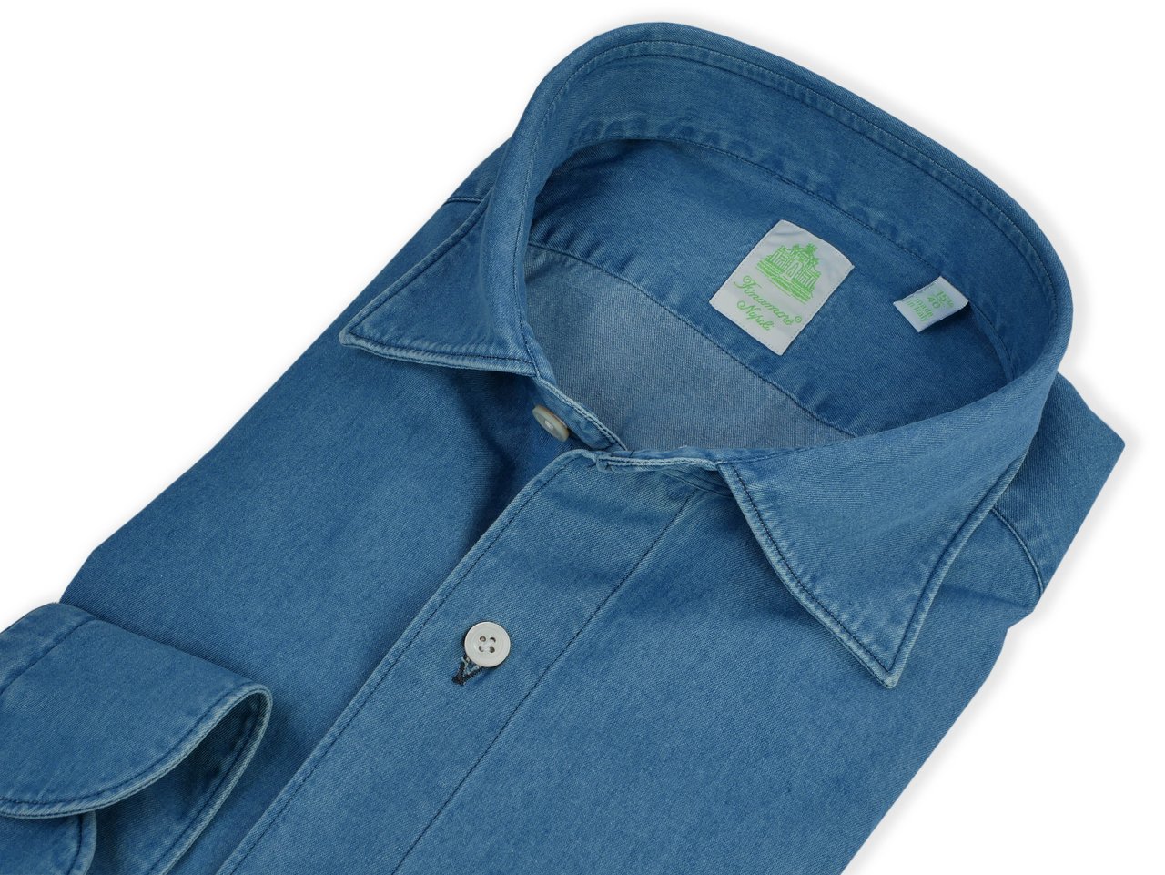 Finamore 1925 Napoli Tokyo Denim Tailored Shirt Blauw
