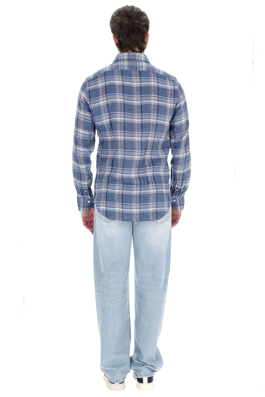 Finamore 1925 Napoli Tokyo Line Madras Pure Linen Tailored Shirt Grijs