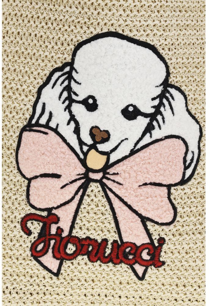 Fiorucci Textured Beige Woven Tote Bag With Poodle Embroidery Neutraal
