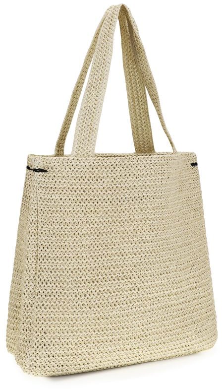 Fiorucci Textured Beige Woven Tote Bag With Poodle Embroidery Neutraal