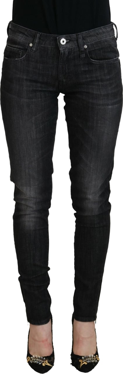 Fiorucci Black Cotton Low Waist Skinny Women Casual Jeans Zwart