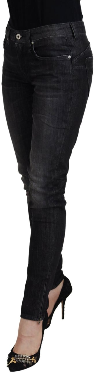 Fiorucci Black Cotton Low Waist Skinny Women Casual Jeans Zwart