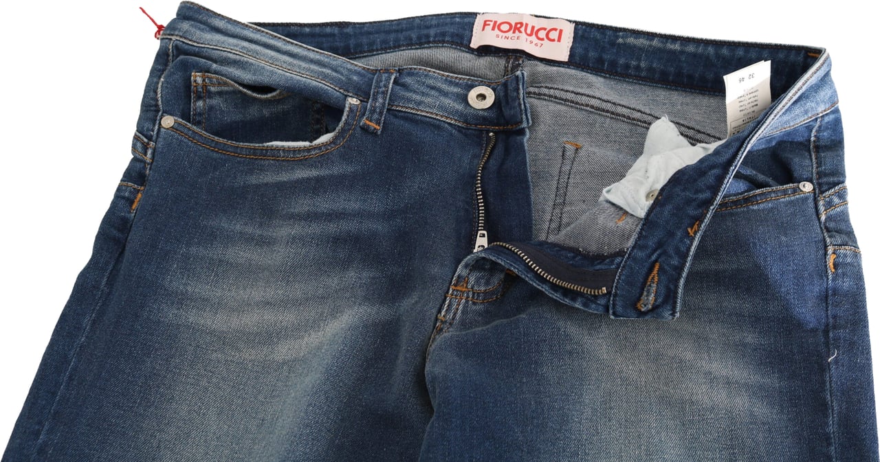 Fiorucci Blue Washed Mid Waist Slim Fit Denim Jeans Blauw