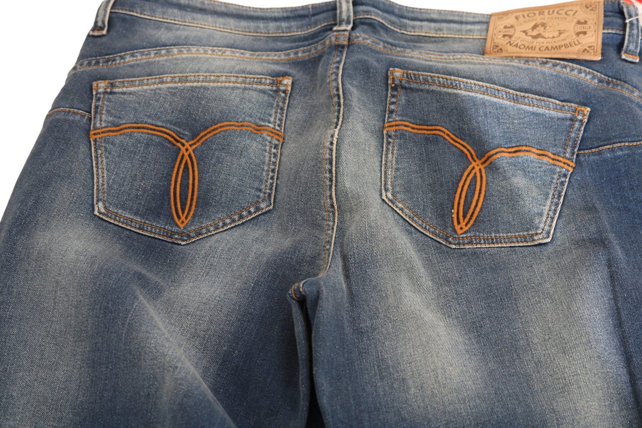 Fiorucci Blue Washed Mid Waist Slim Fit Denim Jeans Blauw