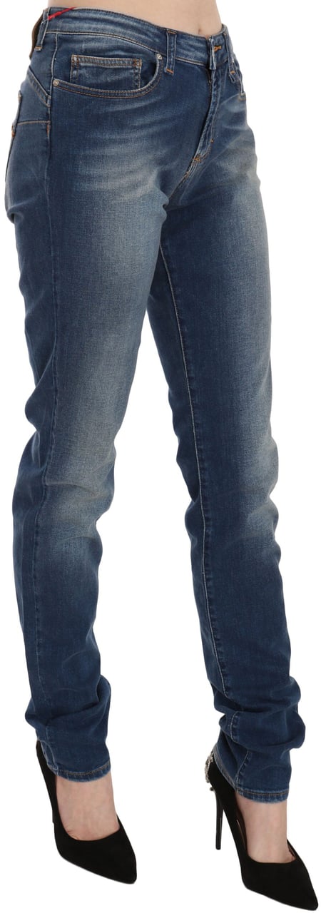 Fiorucci Blue Washed Mid Waist Slim Fit Denim Jeans Blauw