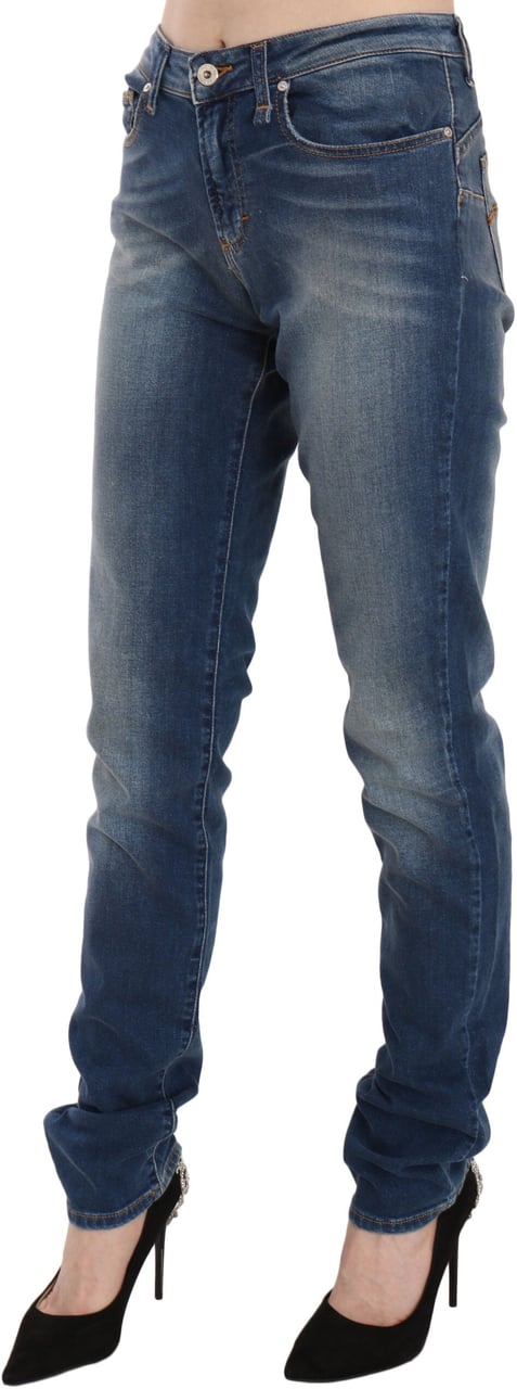 Fiorucci Blue Washed Mid Waist Slim Fit Denim Jeans Blauw