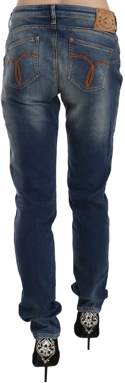 Fiorucci Blue Washed Mid Waist Slim Fit Denim Jeans Blauw