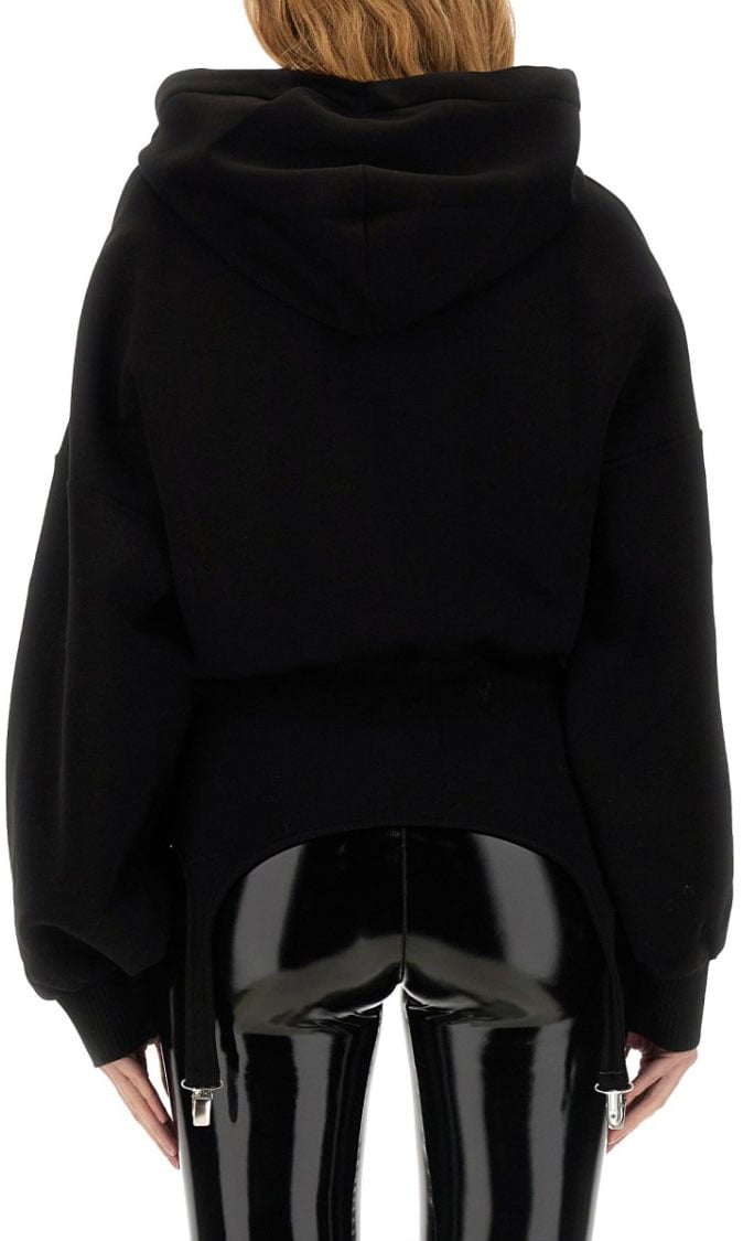 Fiorucci Cropped Black Sweatshirt With Suspender Detail Zwart
