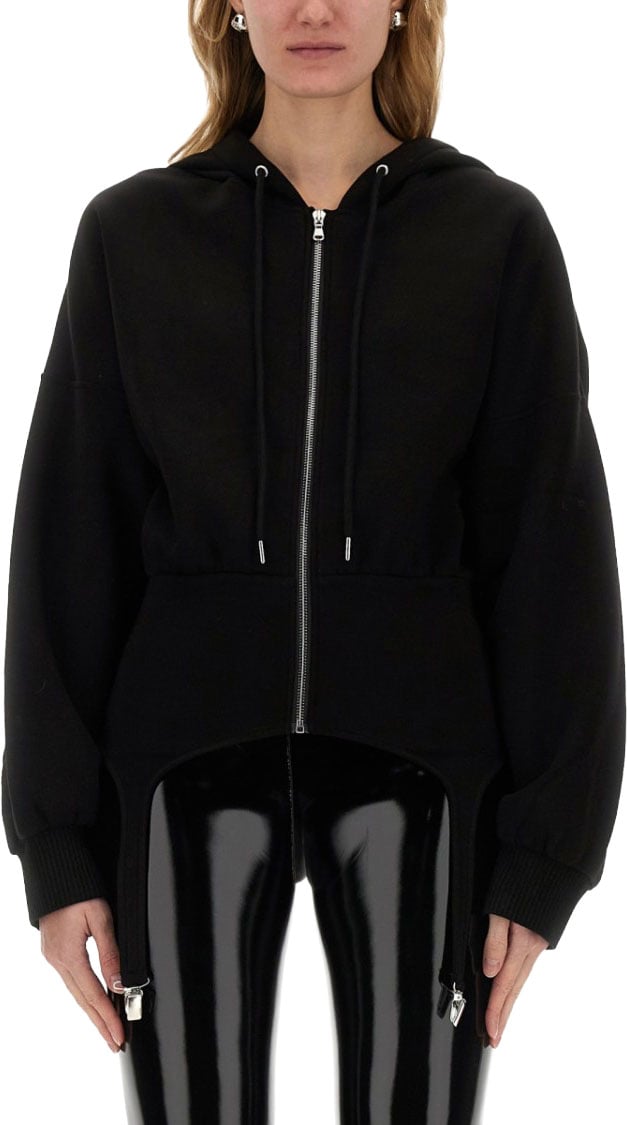 Fiorucci Cropped Black Sweatshirt With Suspender Detail Zwart