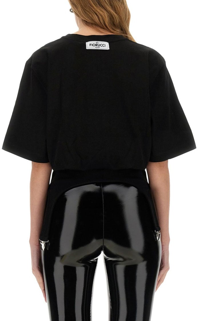 Fiorucci Black T-Shirt With Unique Suspender Design Zwart