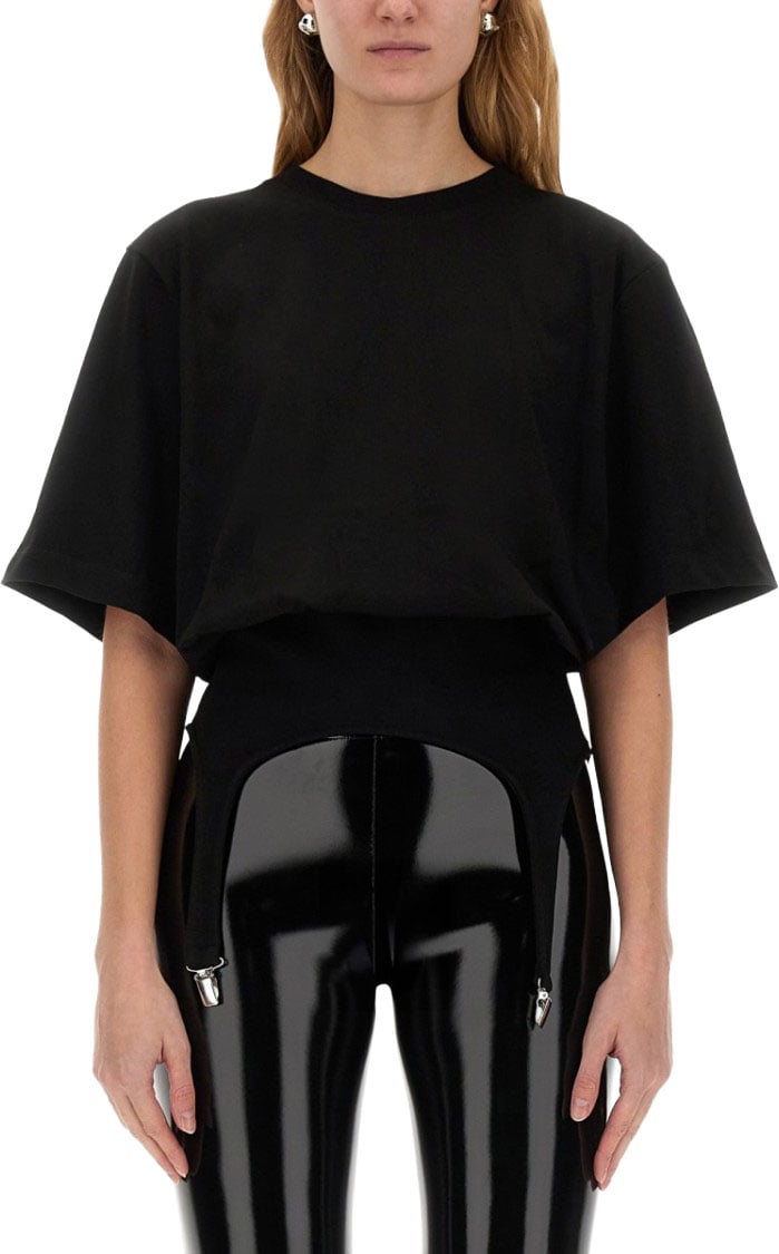 Fiorucci Black T-Shirt With Unique Suspender Design Zwart