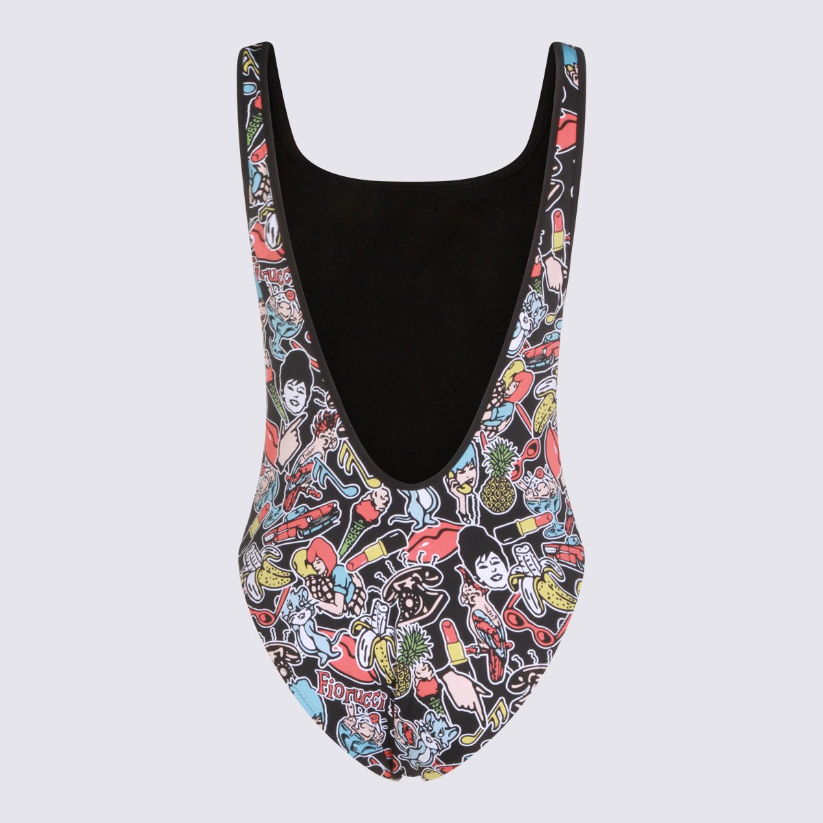 Fiorucci Vibrant Cartoon Print One-Piece Swimsuit Zwart