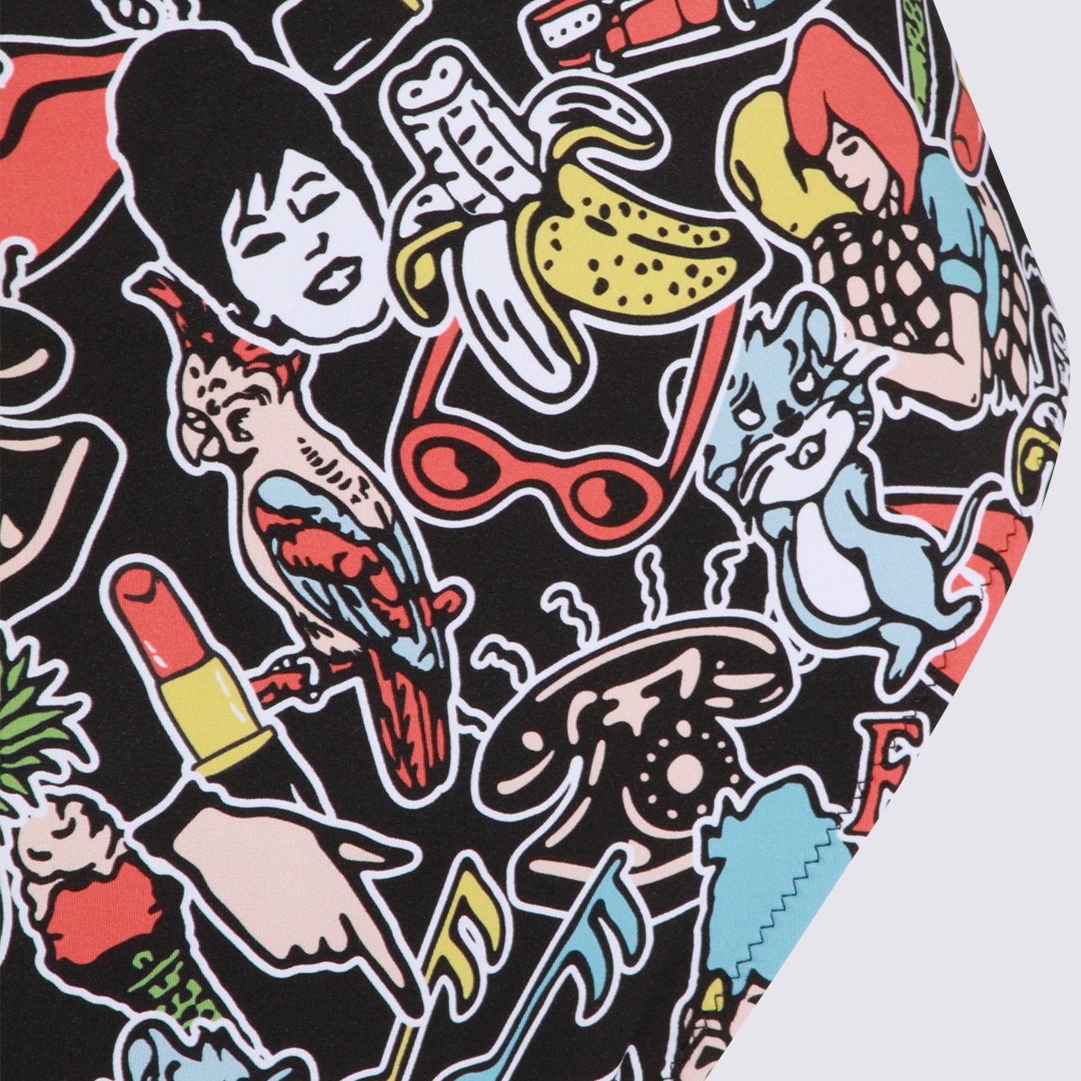Fiorucci Vibrant Cartoon Print One-Piece Swimsuit Zwart