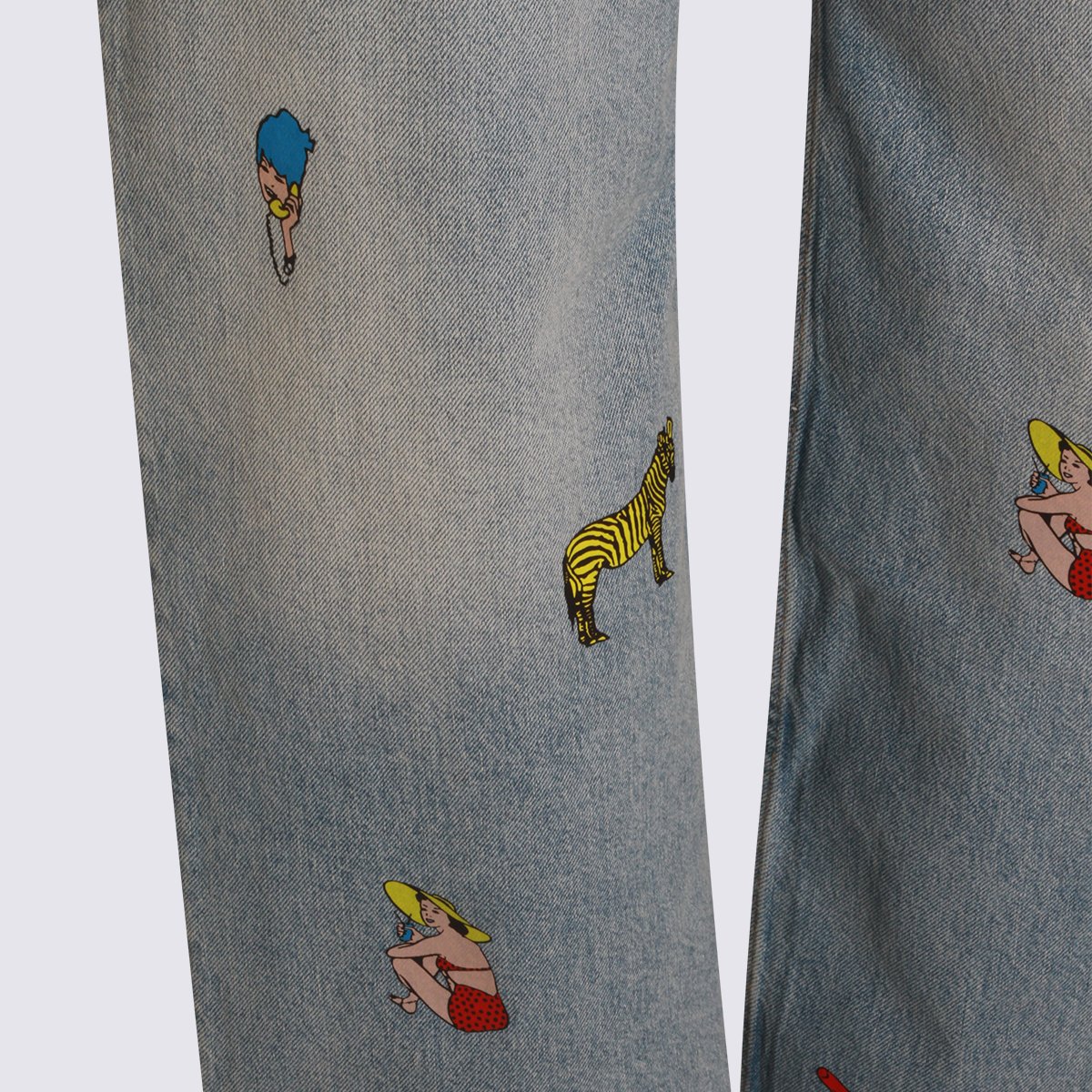 Fiorucci Light Blue Denim Jeans With Playful Embroidery And Relaxed Fit Blauw