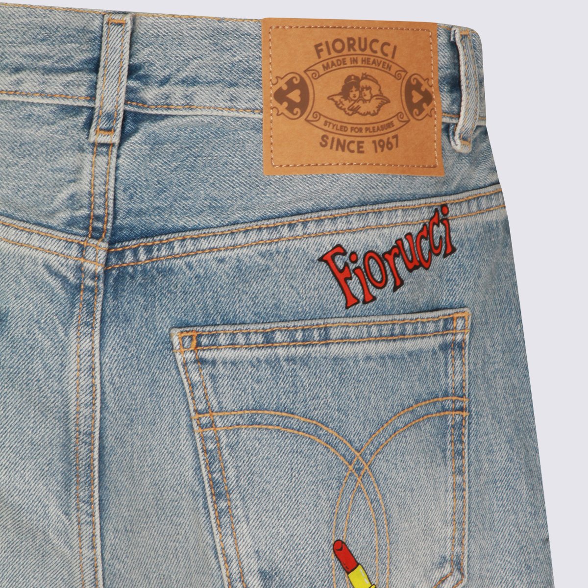 Fiorucci Light Blue Denim Jeans With Playful Embroidery And Relaxed Fit Blauw