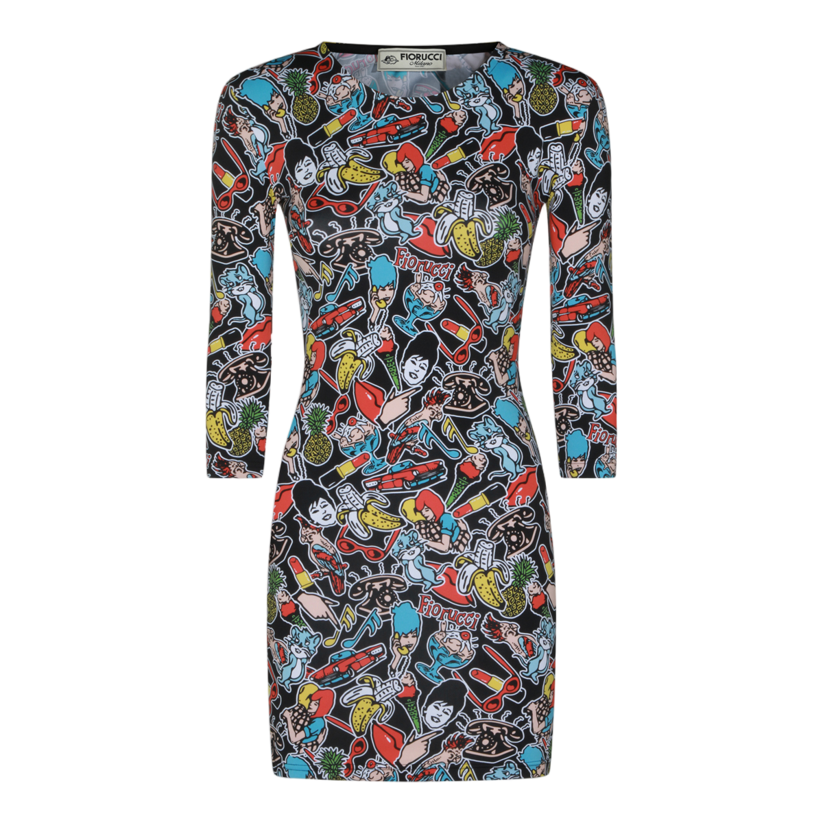 Fiorucci Eclectic Print Mini Dress With Playful Motifs Zwart